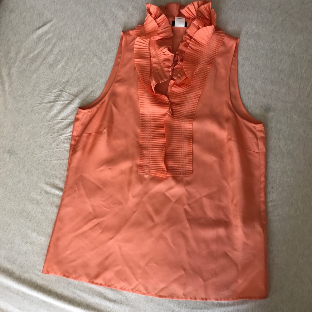 Orange silk ruffle collar blouse, size 6